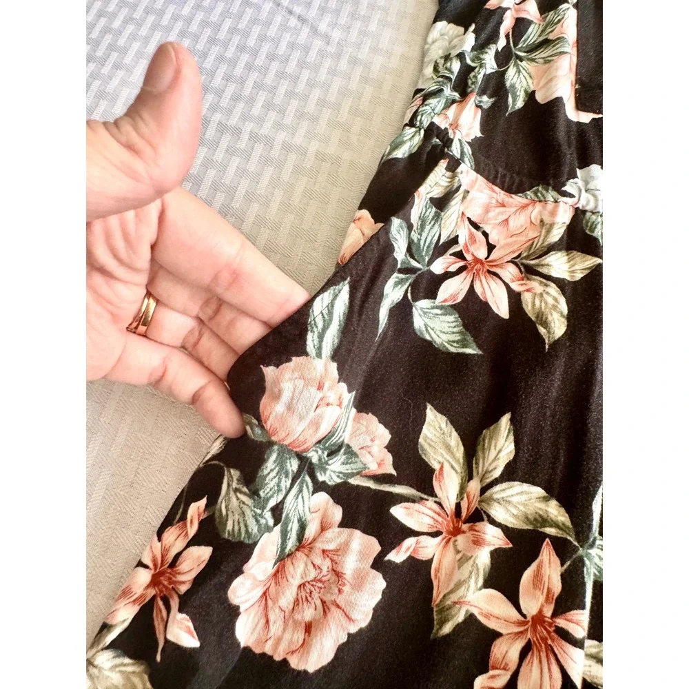 Torrid Floral Mini Dress‎ Womens 1 Black Pink Sleeveless Zip Pocket Cottagecore